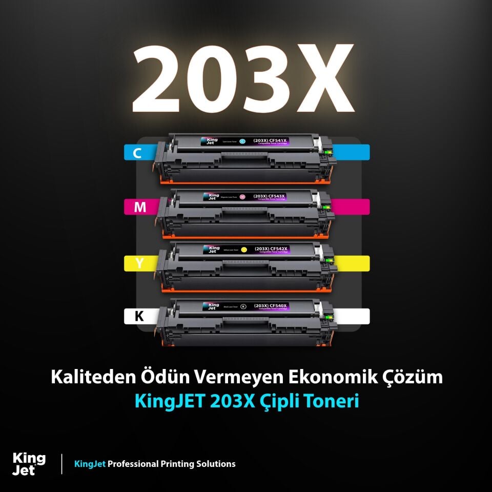 KingJET HP Uyumlu (203X) CF540X Yüksek Kapasiteli 4 Renk (Takım) Çipli Muadil Toneri