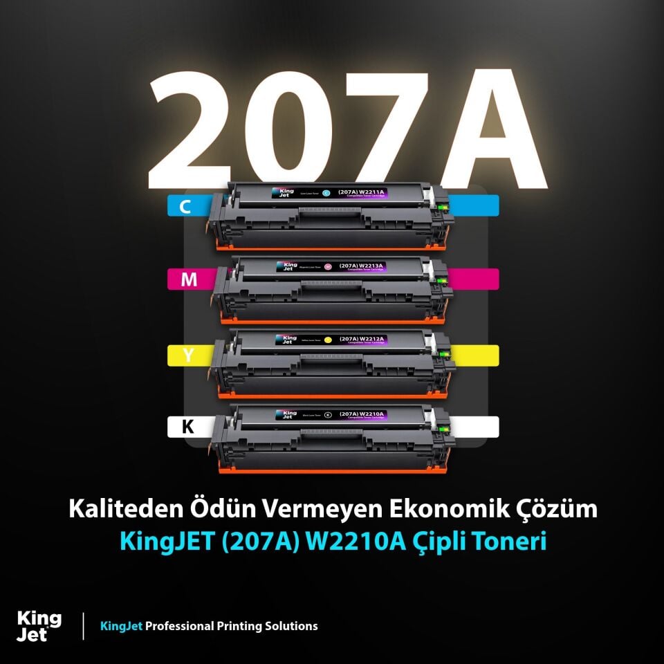 KingJET HP Uyumlu (207A) W2210A Standart Kapasiteli 4 Renk (Takım) Çipli Muadil Toneri | M255nw