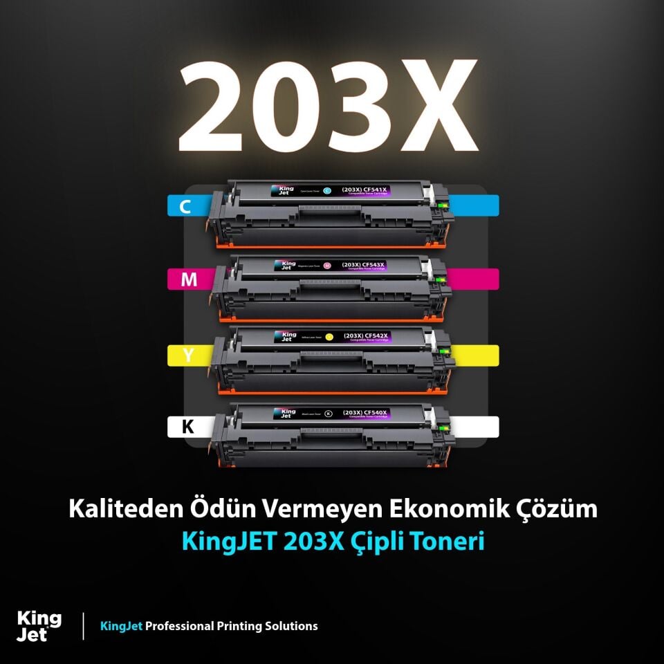 KingJET HP Uyumlu (203X) CF540X Yüksek Kapasiteli 4 Renk (Takım) Çipli Muadil Toneri | M254dnw