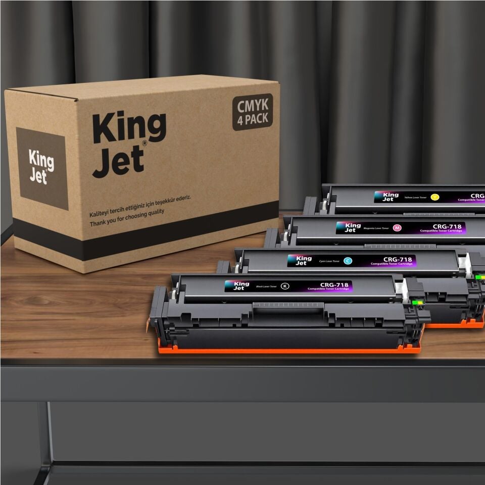 KingJET Canon Uyumlu CRG-718 Standart Kapasiteli 4 Renk (Takım) Çipli Muadil Toneri | LBP7210cdn