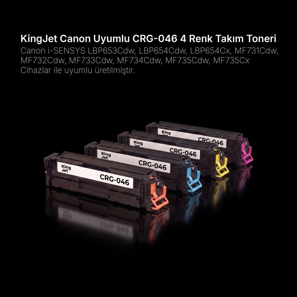 KingJET Canon Uyumlu CRG-046 4 Renk Standart Kapasiteli (Takım) Çipli Muadil Toner | MF735Cdw