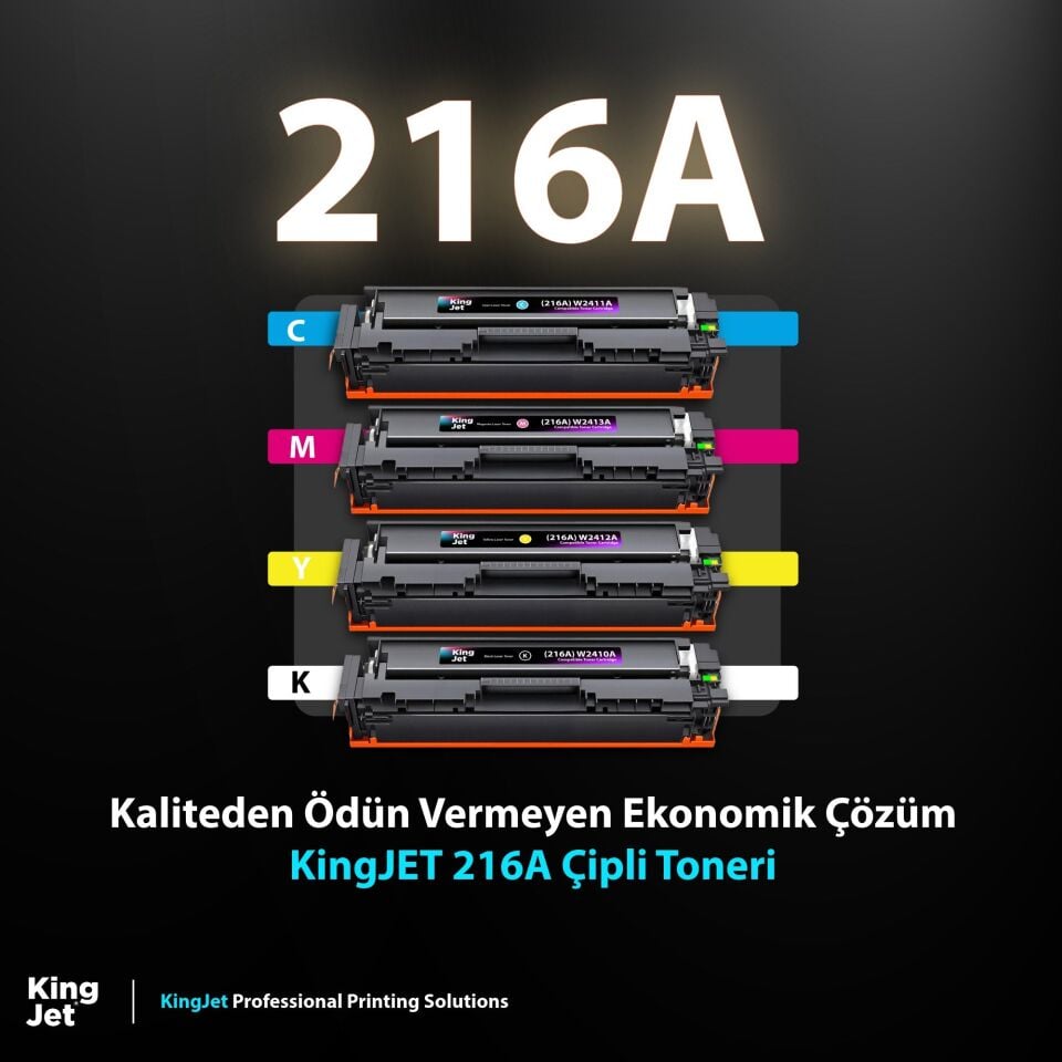 KingJET HP Uyumlu (216A) W2410A Standart Kapasiteli 4 Renk (Takım) Çipli Muadil Toneri | MFP M183fw