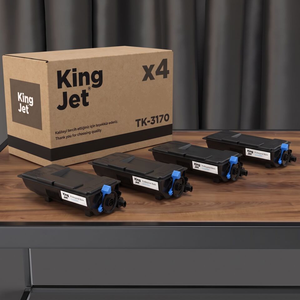 KingJET Kyocera Uyumlu TK-3170 Standart Kapasiteli (4'lü Paket) Çipli Muadil Toner | ECOSYS P3050dn
