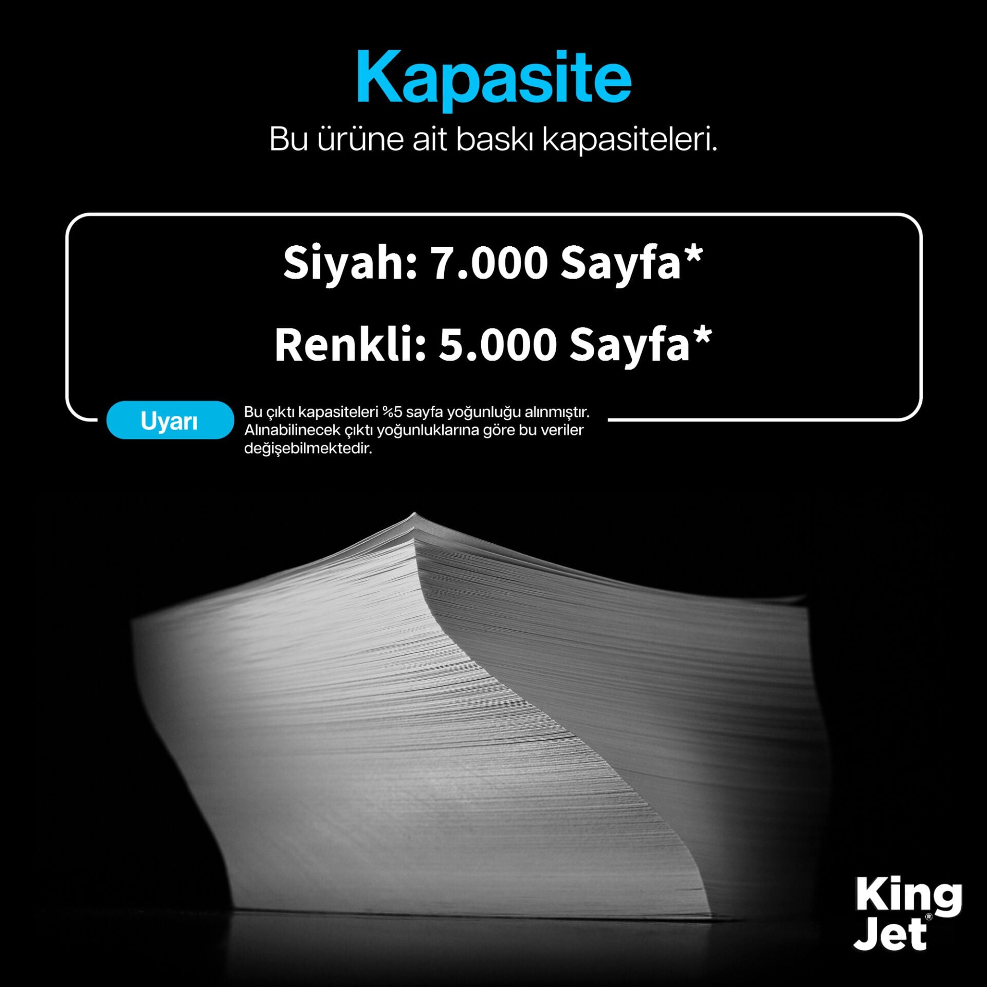KingJET Kyocera Uyumlu TK-5140 Standart Kapasiteli (4 Renk Takım) Çipli Muadil Toner baskı kapasitesi