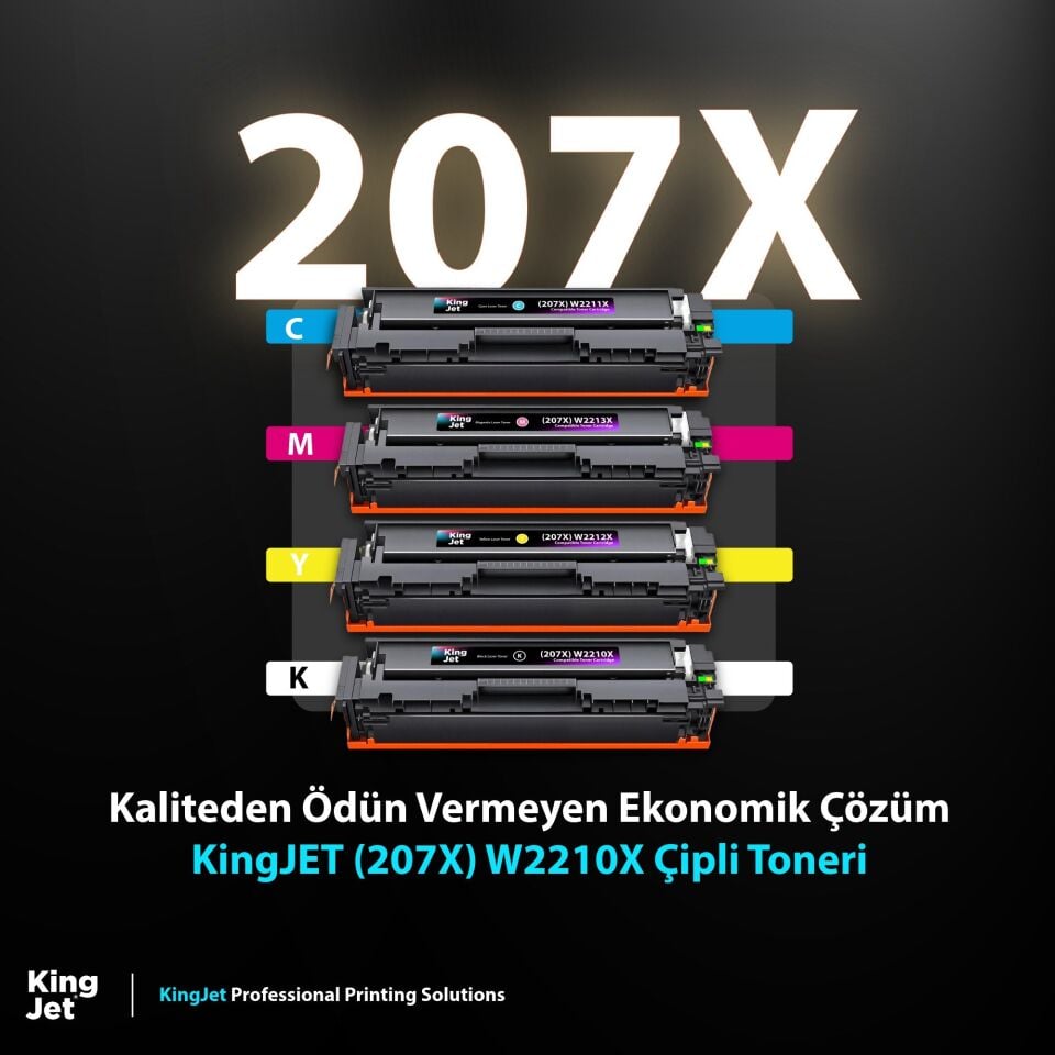 KingJET HP Uyumlu (207X) W2210X Yüksek Kapasiteli 4 Renk (Takım) Çipli Muadil Toneri | MFP M283fdw