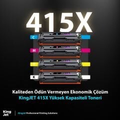 Kingjet HP 415X Uyumlu Yüksek Kapasiteli 4 Renk (Takım) Çipli Muadil Toner | MFP M479fdw Uyumlu