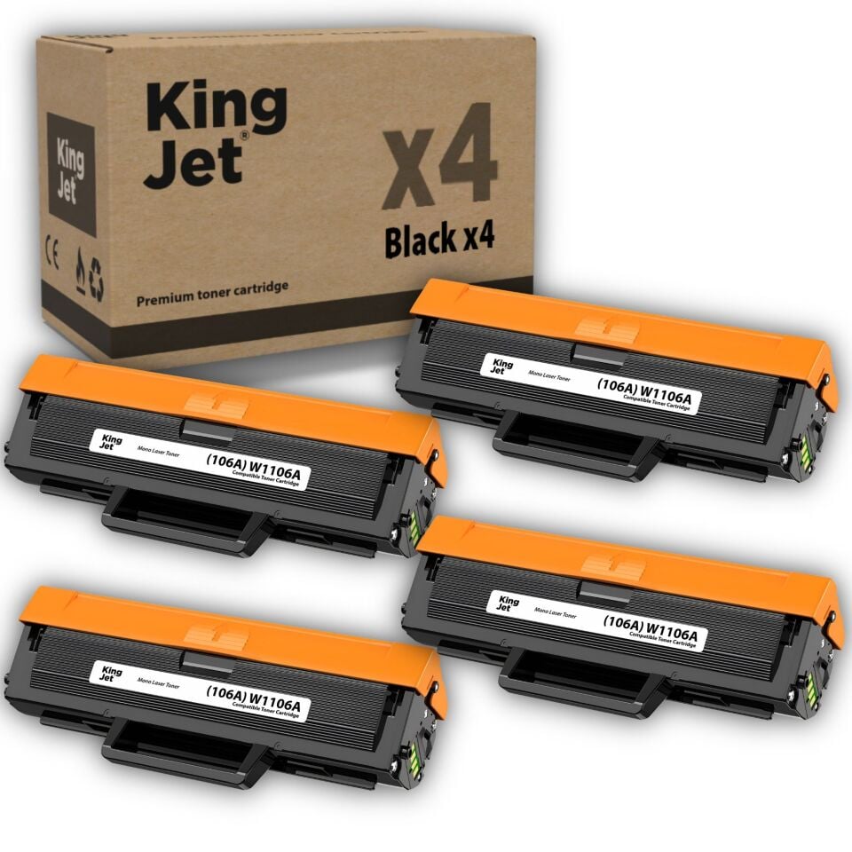 KingJET HP Uyumlu (106A) W1106A Standart Kapasiteli (4'lü Paket) Çipli Muadil Toneri | MFP 138pnw