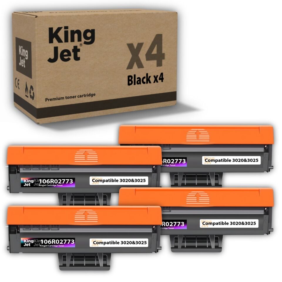 KingJET Xerox Uyumlu 106R02773 Standart Kapasiteli (4'lü Paket) Çipli Muadil Toneri | Phaser 3020, 3025