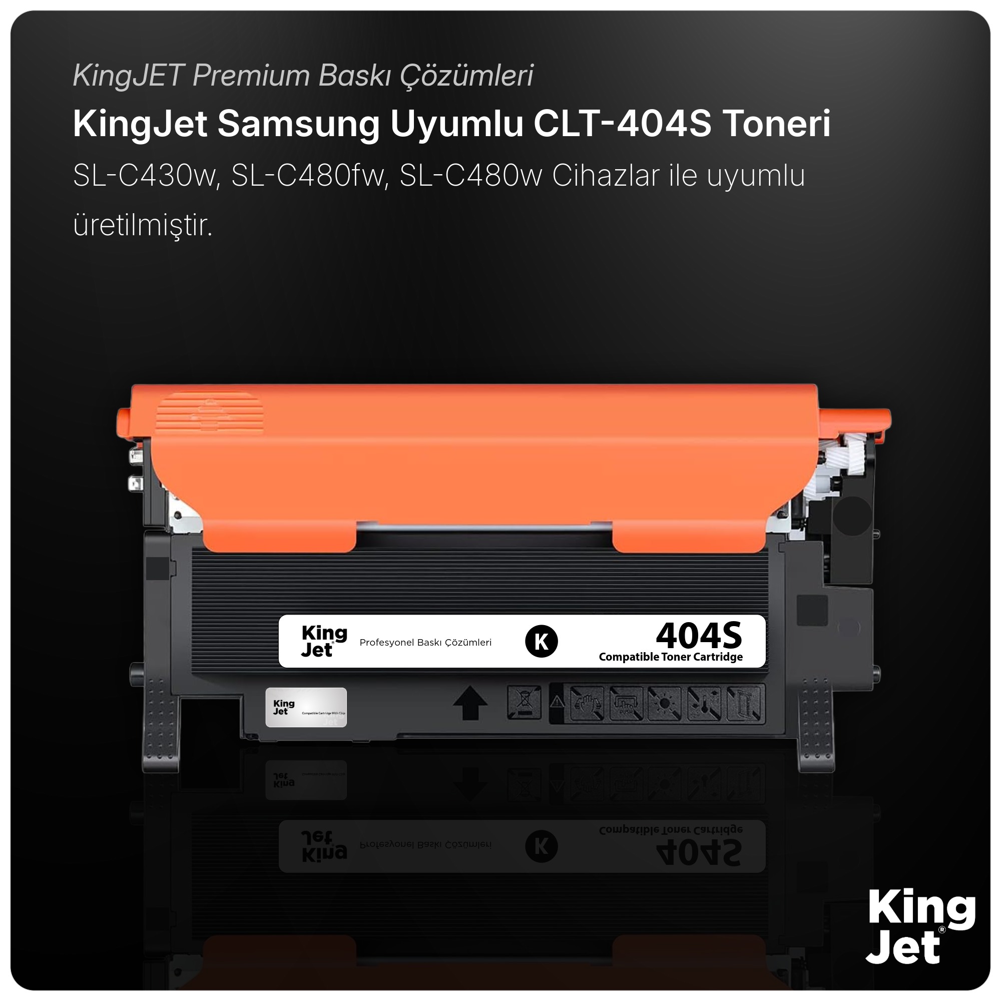 KingJET Samsung Uyumlu CLT-K404S Siyah Çipli Muadil Toner